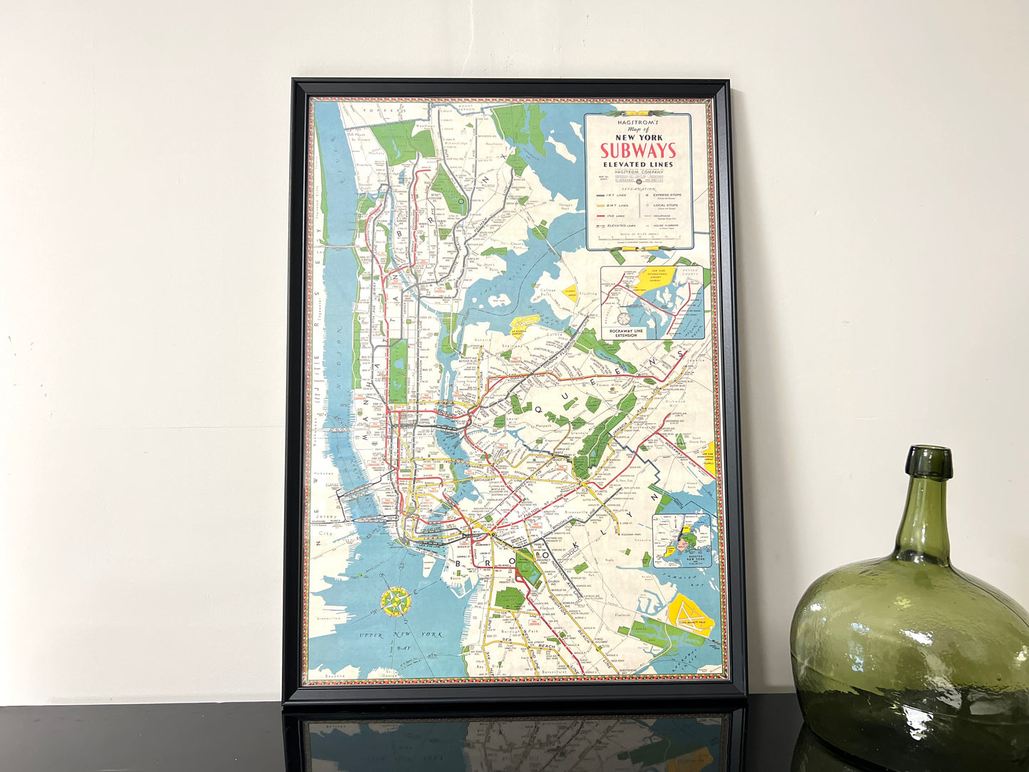 New York Subways Map, Framed Vintage Print