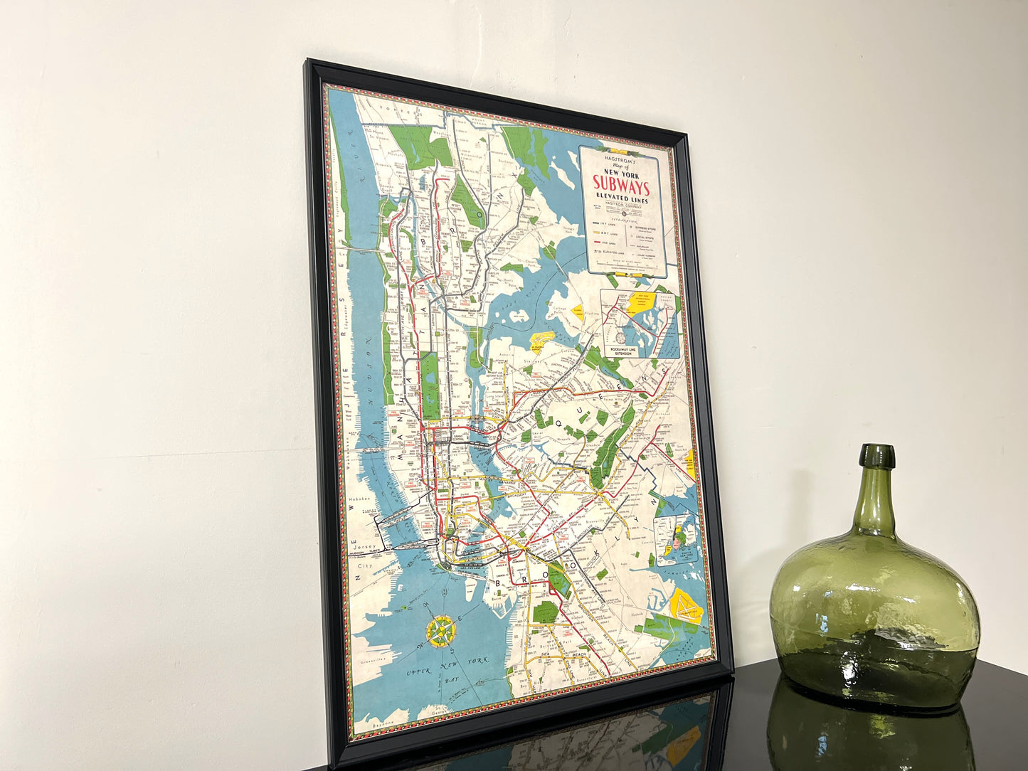 New York Subways Map, Framed Vintage Print