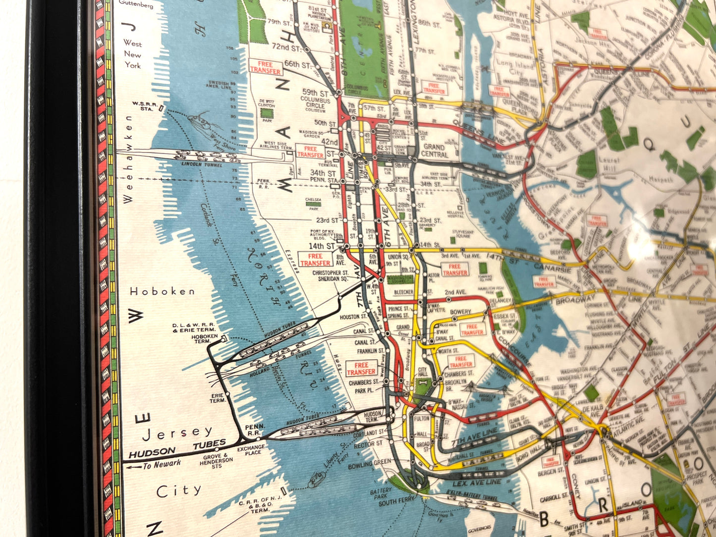 New York Subways Map, Framed Vintage Print