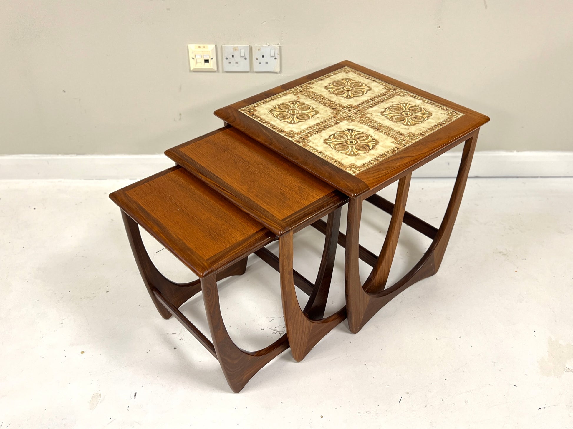 G Plan Astro, Nest of 3 Teak Tiled Tables