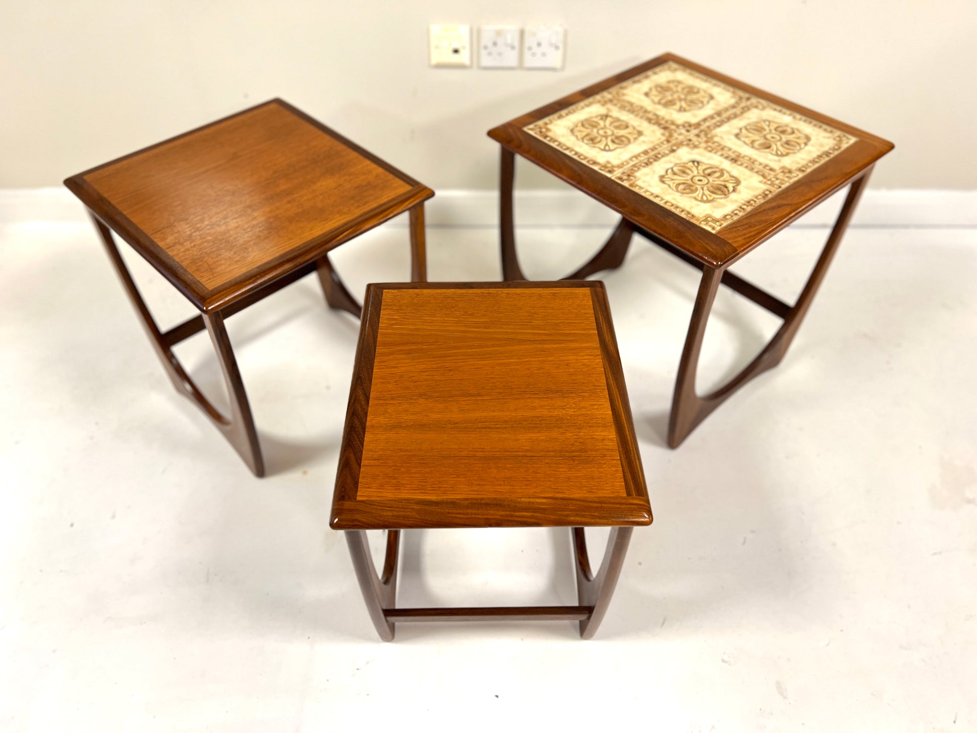 G Plan Astro, Nest of 3 Teak Tiled Tables