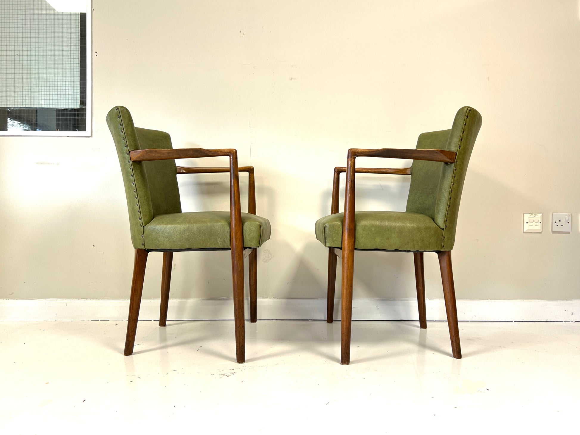 Pair of Mid-Century Teak & Leather Library or Dining Chairs