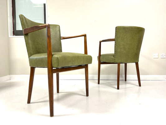 Pair of Mid-Century Teak & Leather Library or Dining Chairs