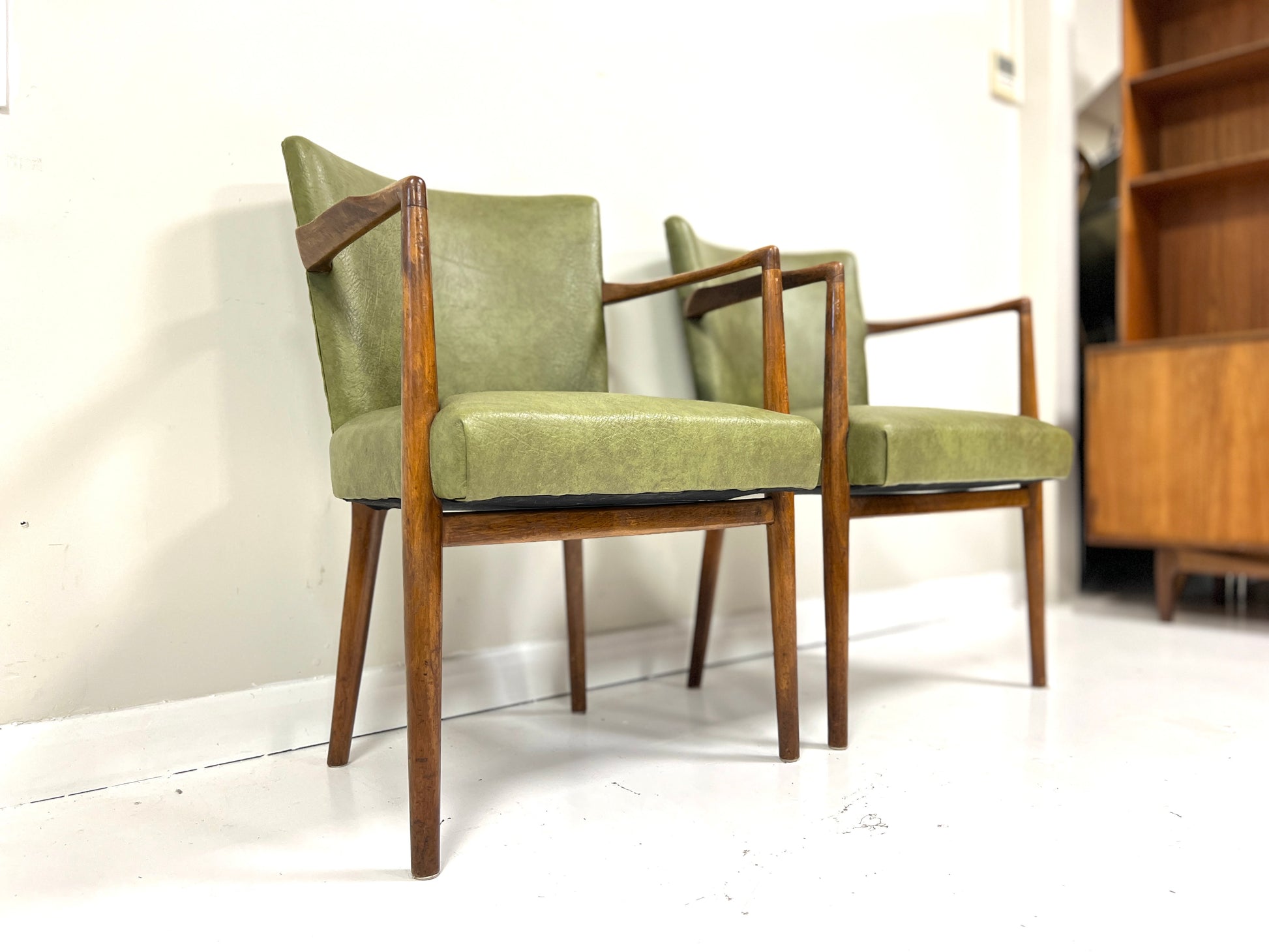 Pair of Mid-Century Teak & Leather Library or Dining Chairs