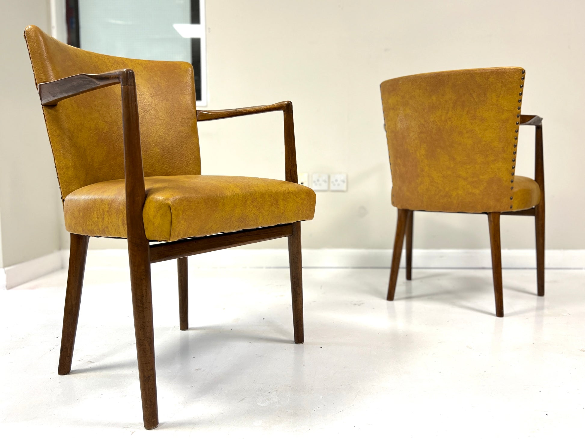 Pair of Mid-Century Teak & Leather Library or Dining Chairs