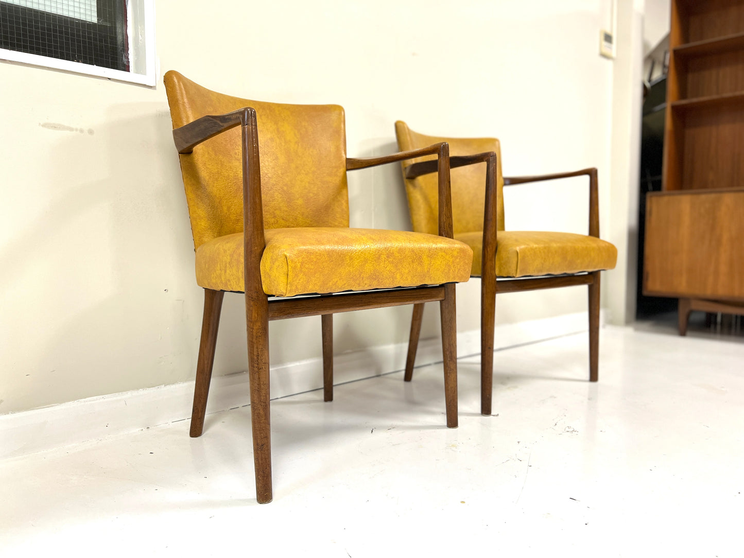 Pair of Mid-Century Teak & Leather Library or Dining Chairs