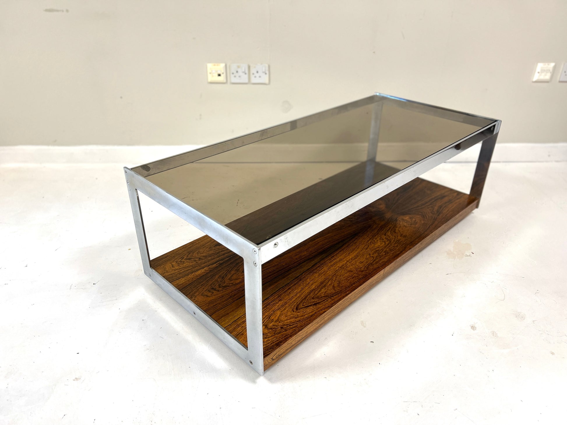 Merrow Associates Rosewood, Chrome & Glass Coffee Table