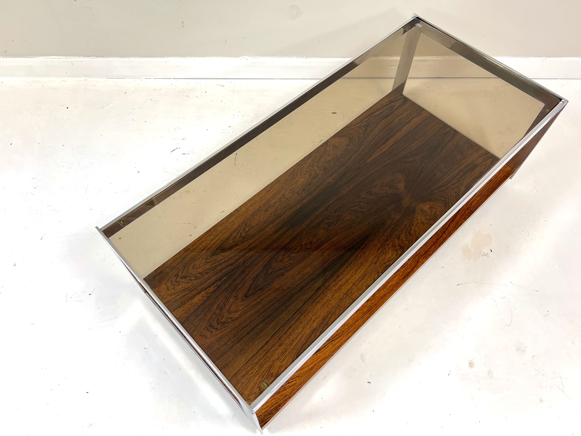 Merrow Associates Rosewood, Chrome & Glass Coffee Table