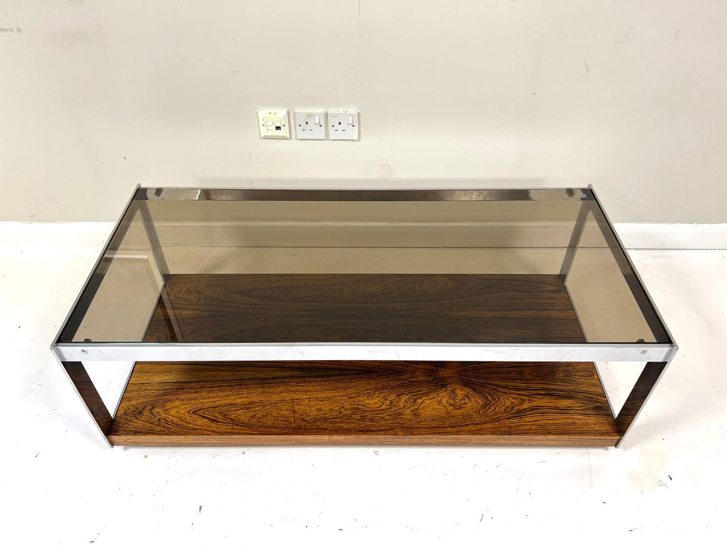 Merrow Associates Rosewood, Chrome & Glass Coffee Table