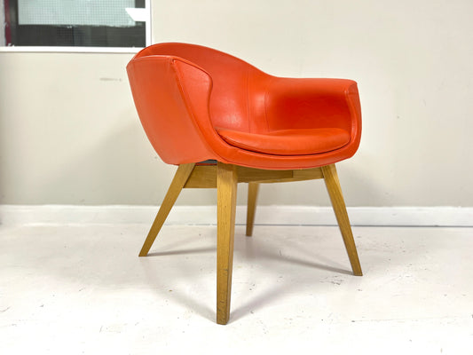 Contemporary Orange Leather and Oak Armchair