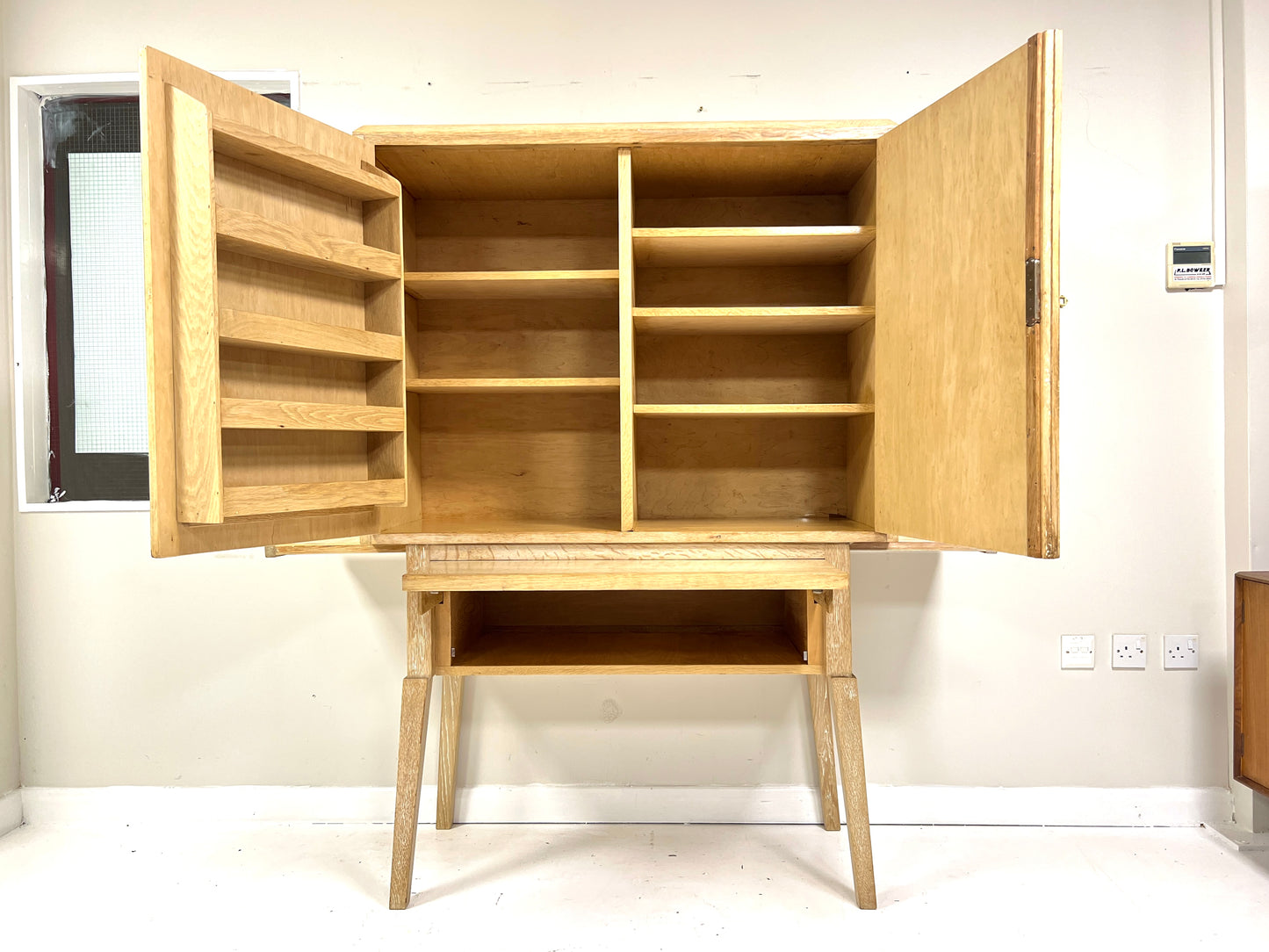 Mid Century, Limed Oak Drinks / Cocktail Cabinet