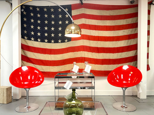 Kartell Eros, Pair of Red & Chrome Swivel Chairs