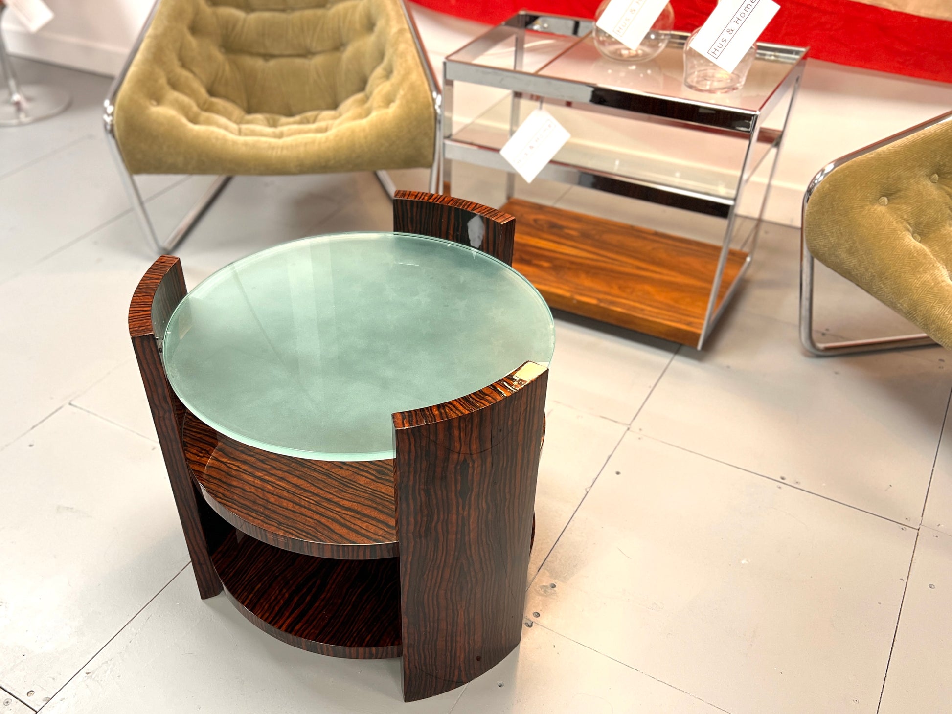 Vintage Maccassar Wood & Glass Occasional Table 