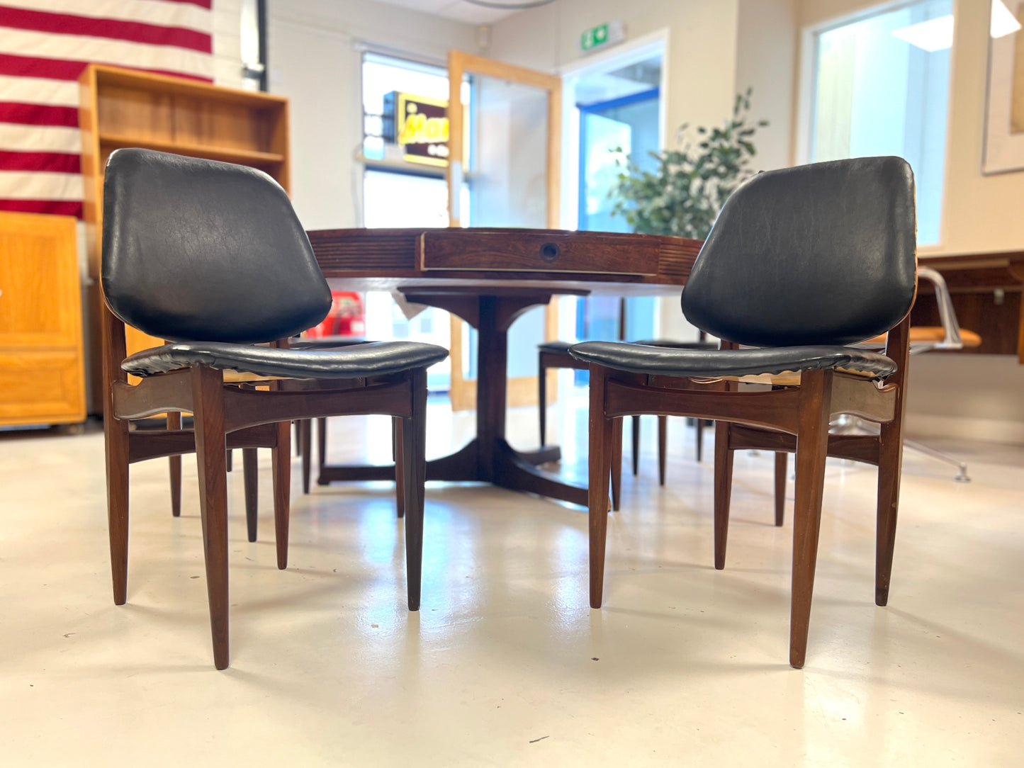 Pair of Eilliotts of Newbury, Teak and Leatherette Dining Chairs