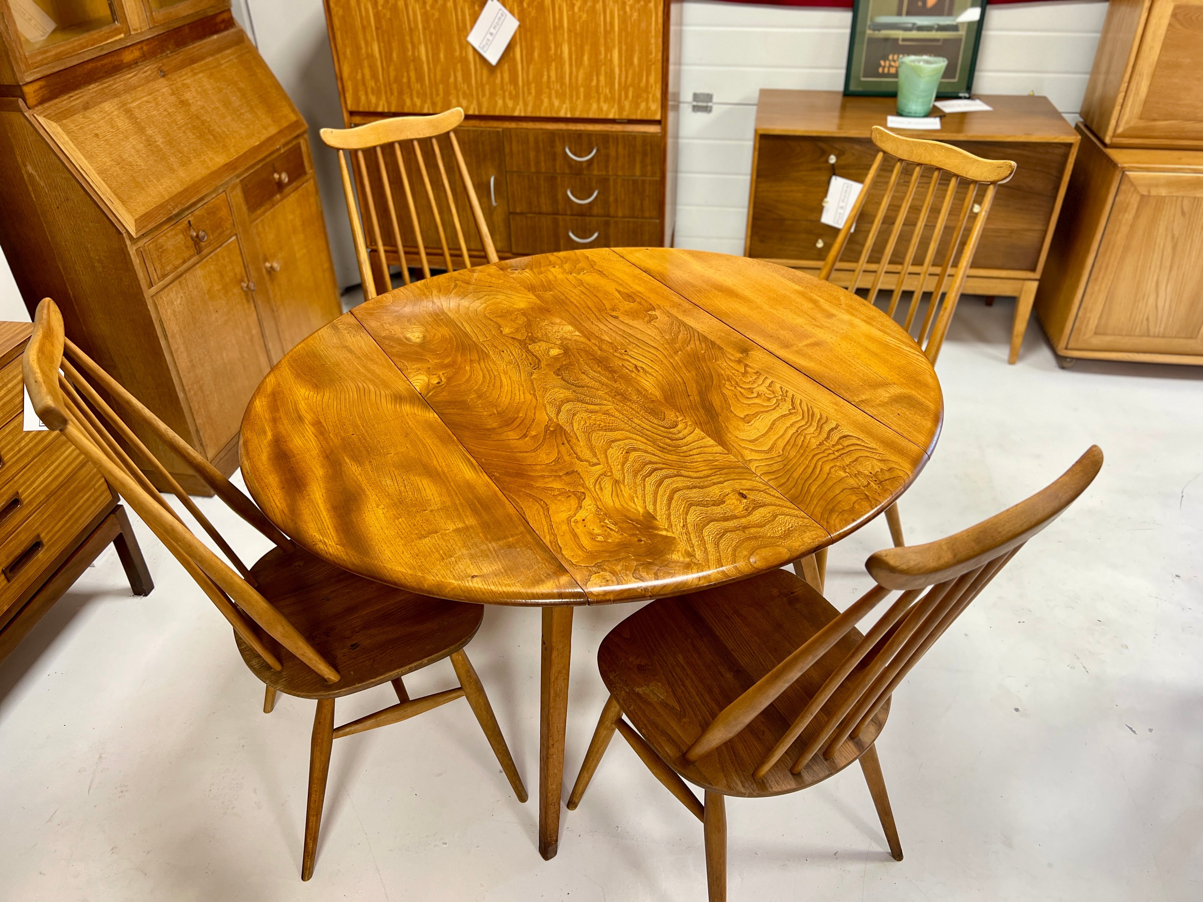384 Table Ercol Model 384 Drop-Leaf Dining Table - Elm & Beech – Hus & Home