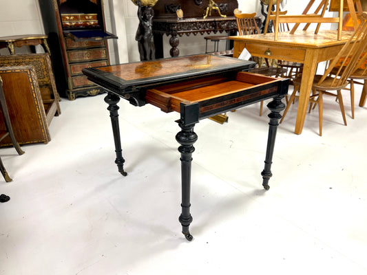 Victorian Ebonised Aesthetic Movement Folding Card / Console Table with Thuya Inlay