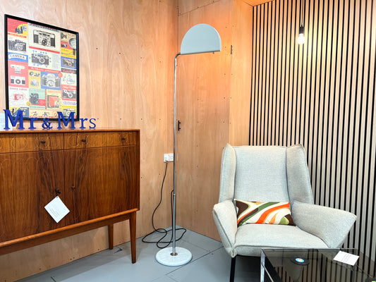 Bruno Gecchelin, Mezzaluna Floor Lamp with Marble Base and Chrome Shaft