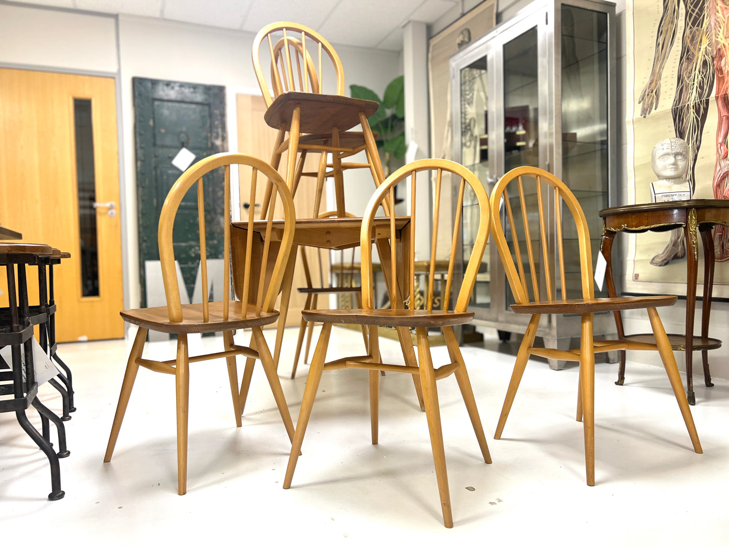 Set of 6 Ercol Model 400, Mid Century Dining Chairs