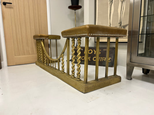 Brass Club Fender with Camel Leather Upholstered Seat