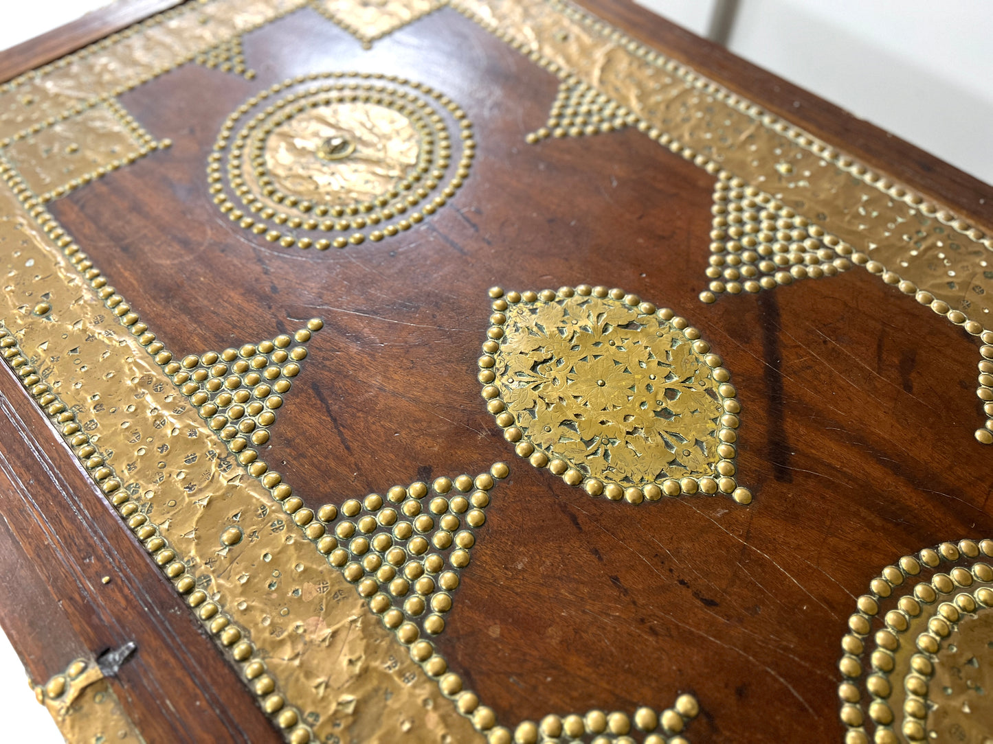 A Large 19th Century Teak and Brass Inlaid Zanzibar Chest on Stand