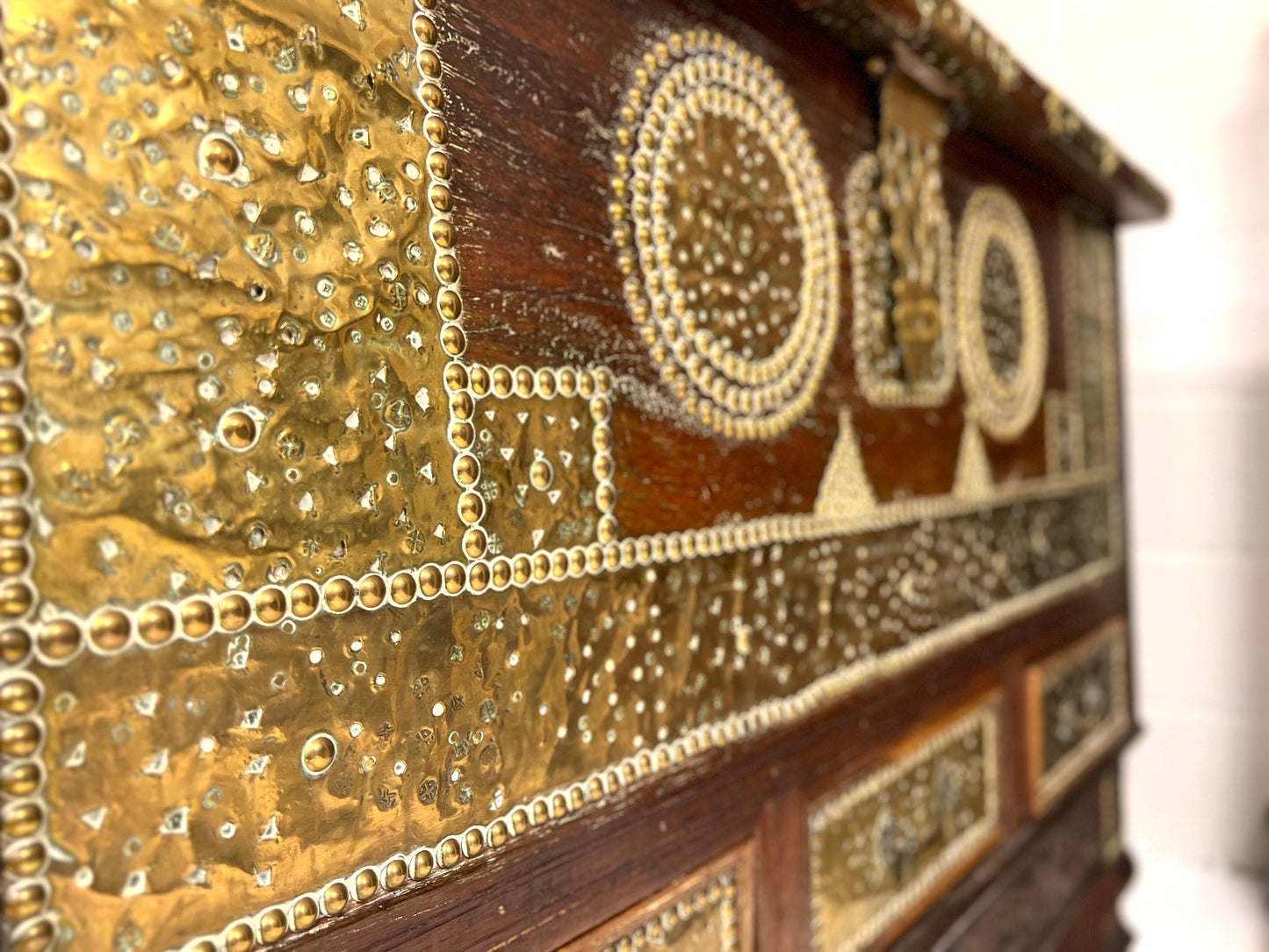 A Large 19th Century Teak and Brass Inlaid Zanzibar Chest on Stand