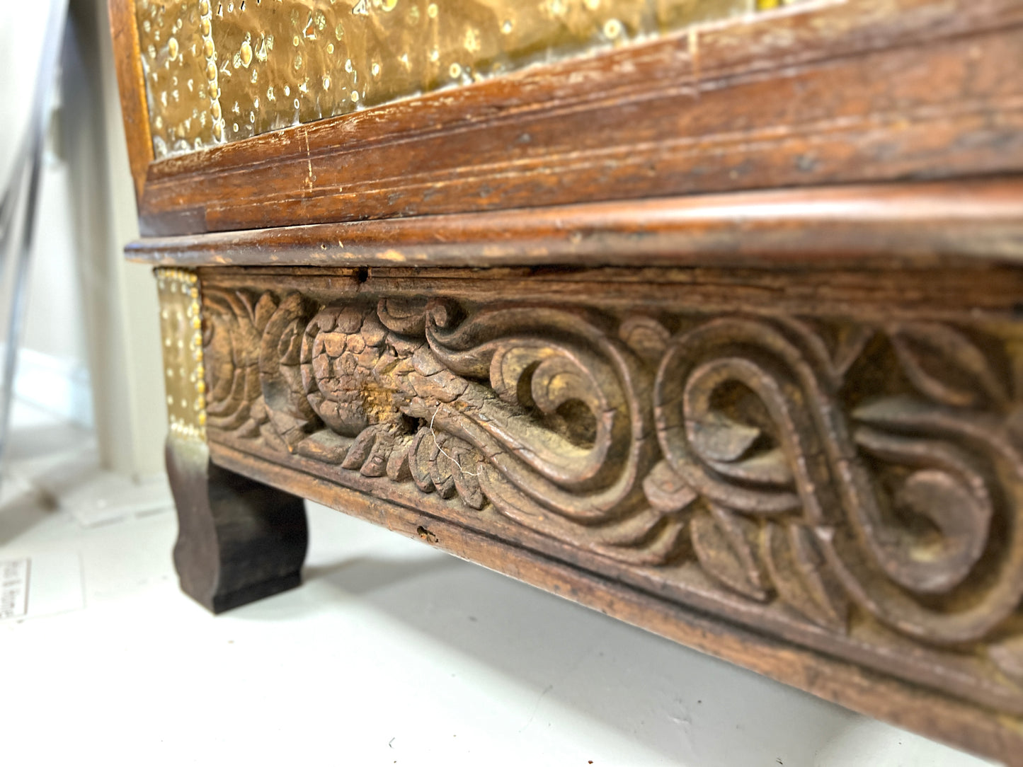 A Large 19th Century Teak and Brass Inlaid Zanzibar Chest on Stand