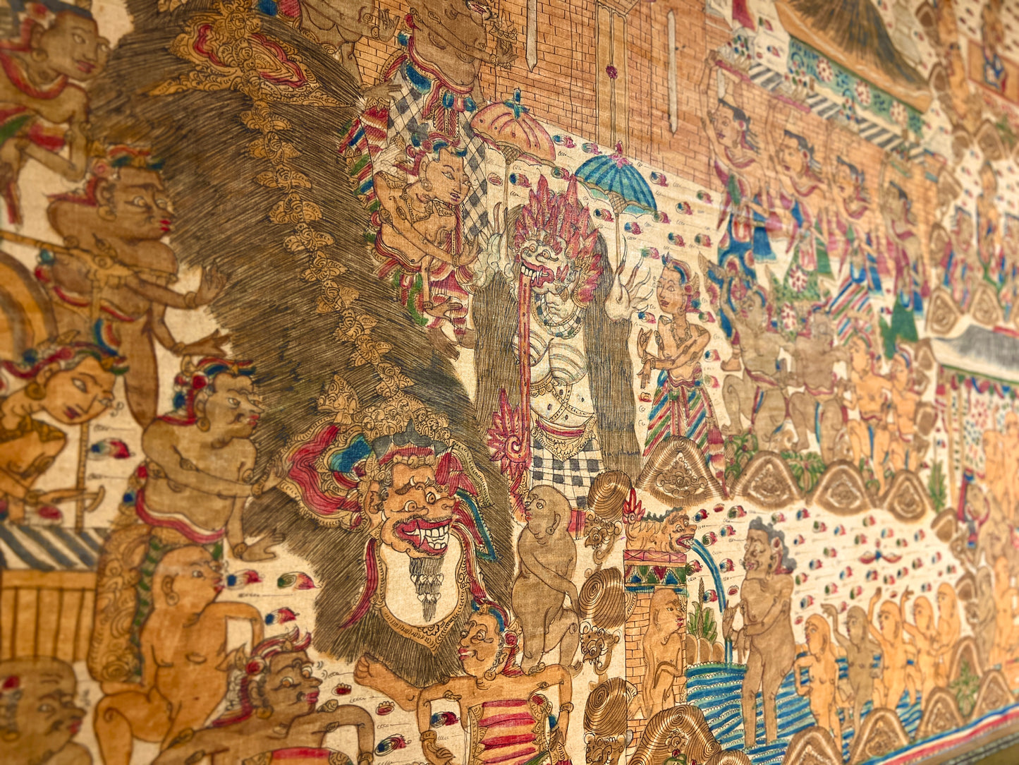 Balinese, Wayang Style Kamasan Painting on Batik Cloth