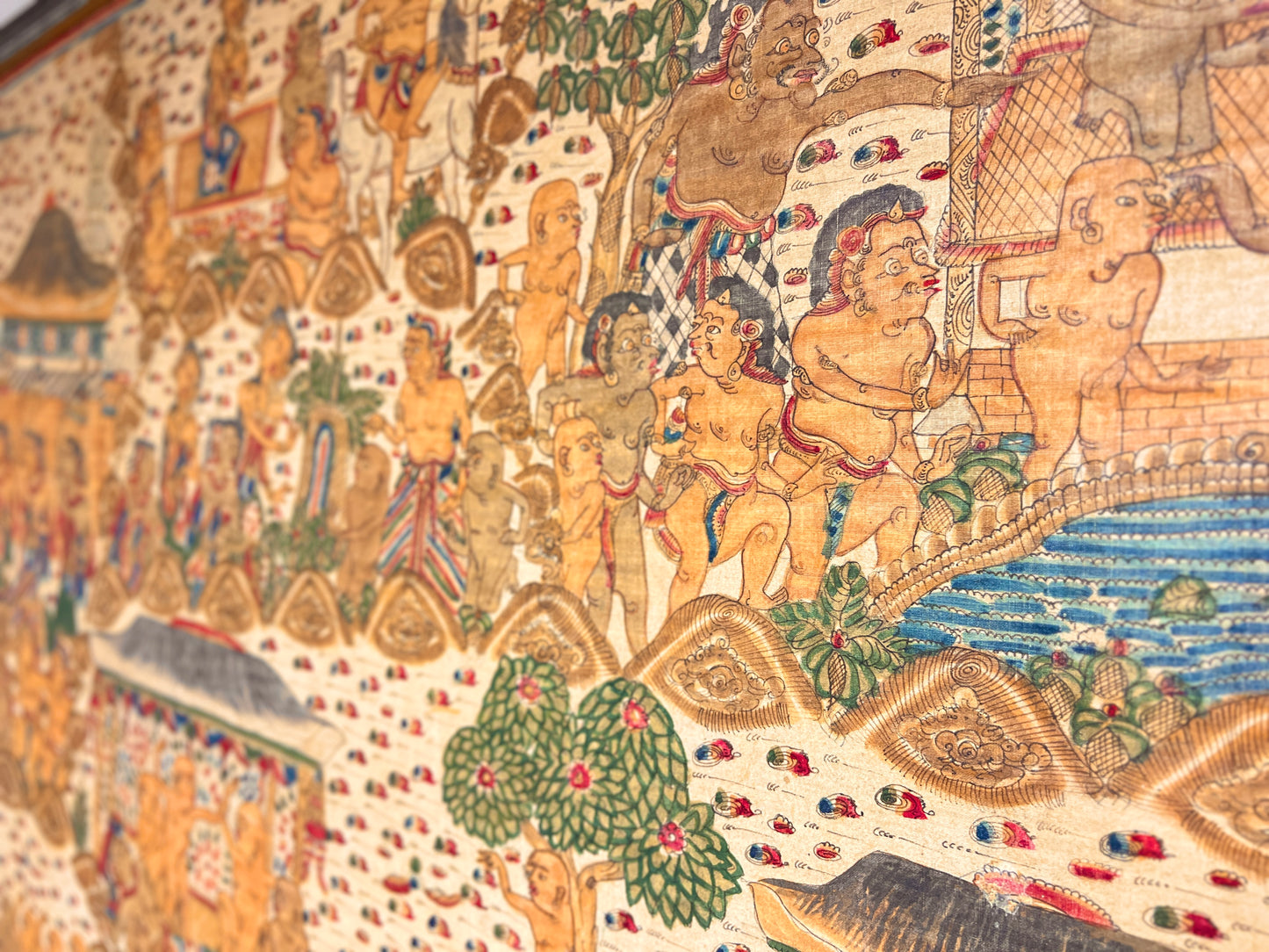 Balinese, Wayang Style Kamasan Painting on Batik Cloth