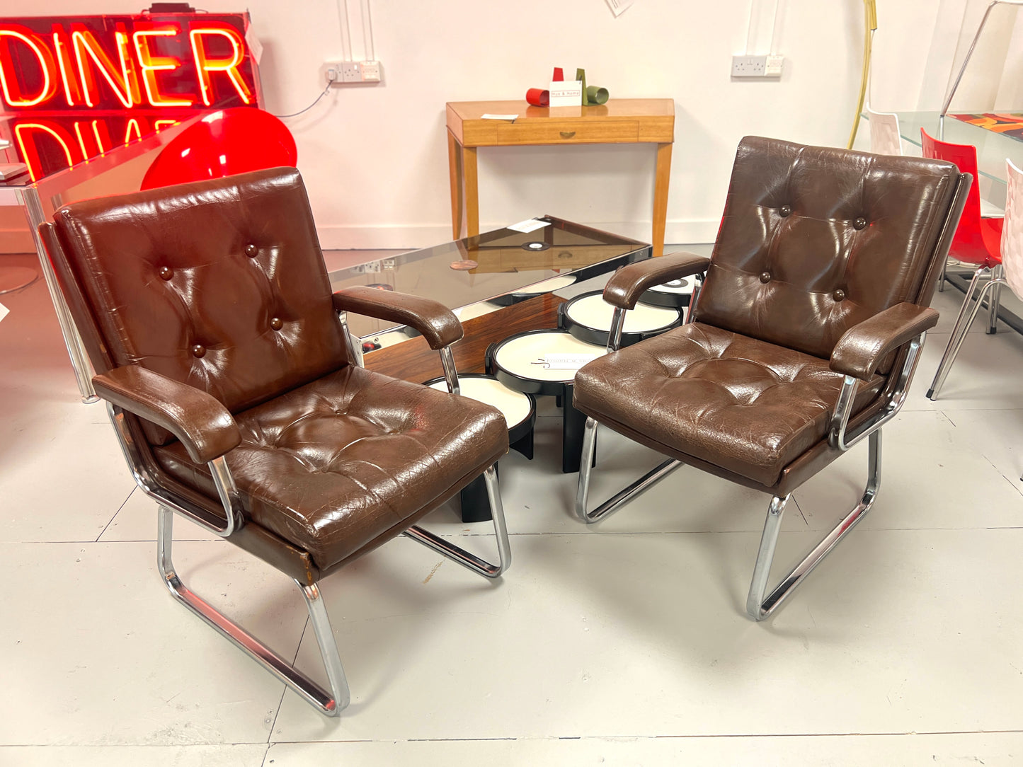 Gordon Russell for Verco, Pair of Brown Leather Armchairs