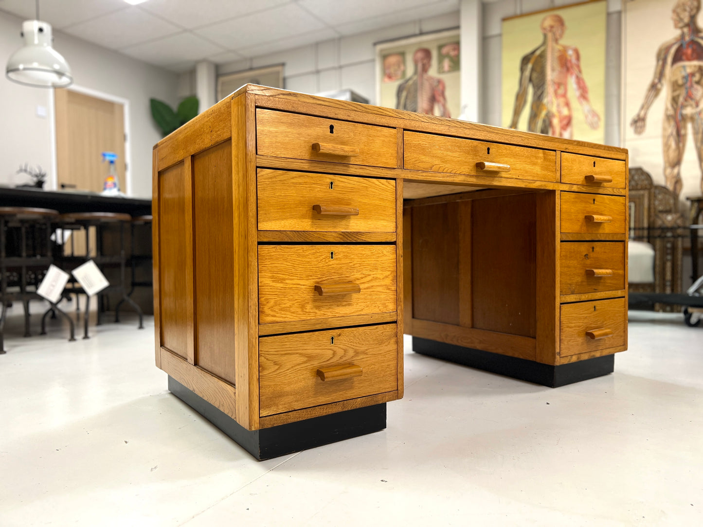 Art Deco, Oak Double Pedestal Executive Desk