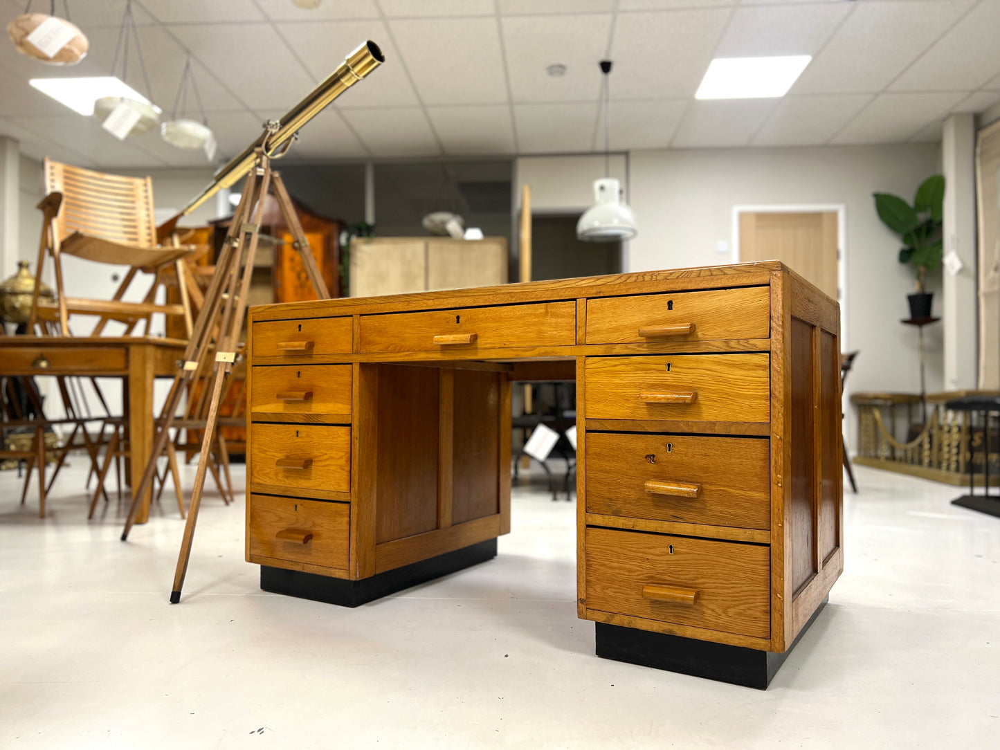 Art Deco, Oak Double Pedestal Executive Desk
