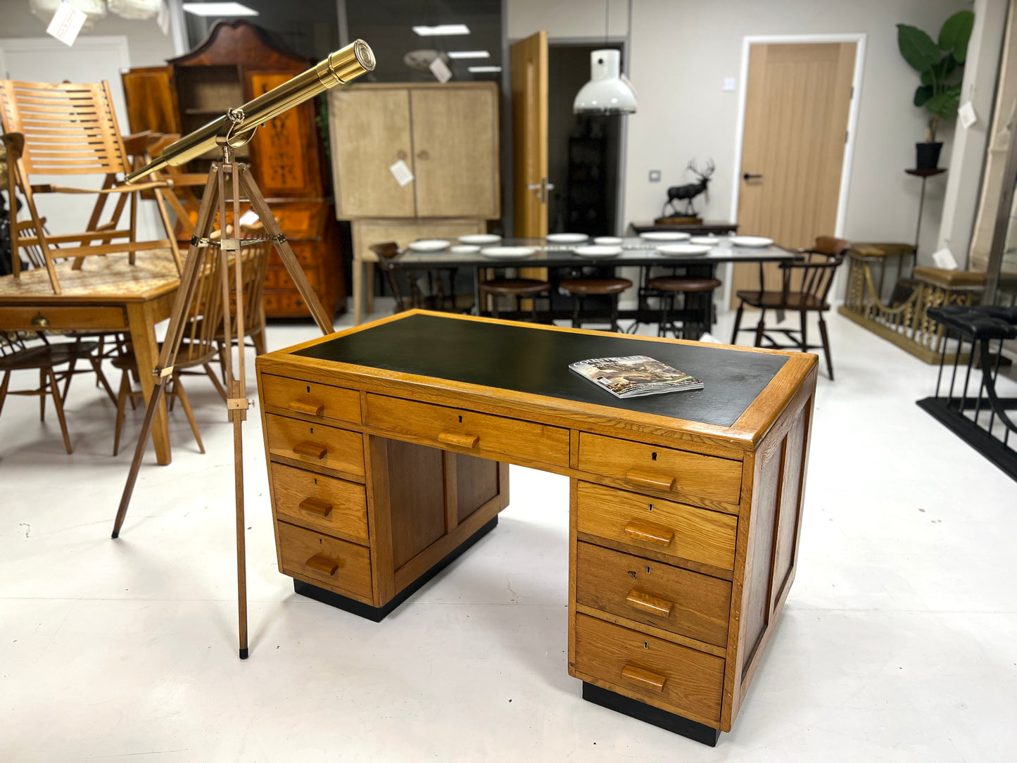Art Deco, Oak Double Pedestal Executive Desk