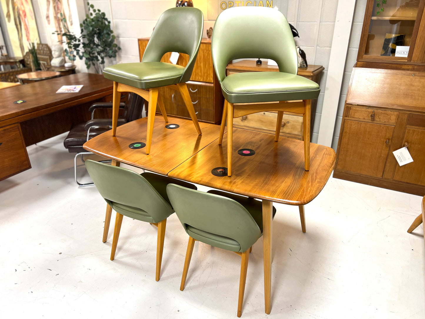 Ben Chairs, Set of Four Green Vinyl Dining Chairs