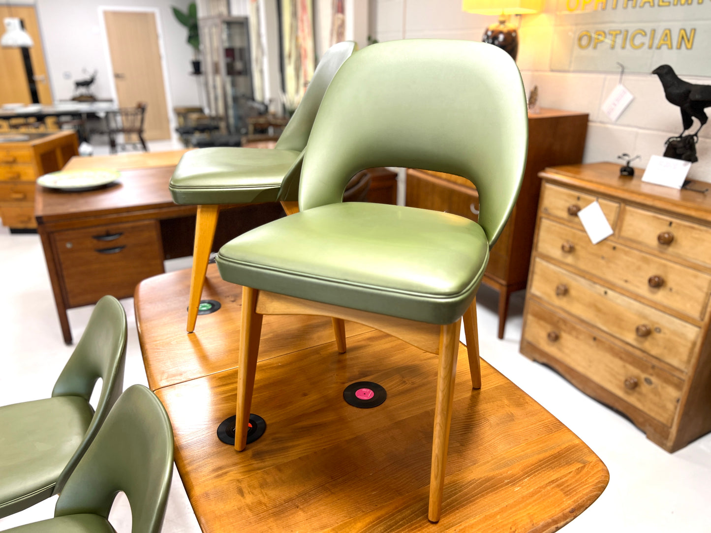 Ben Chairs, Set of Four Green Vinyl Dining Chairs