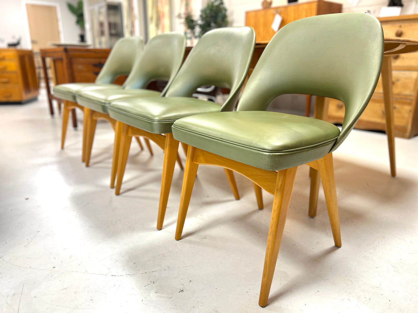Ben Chairs, Set of Four Green Vinyl Dining Chairs