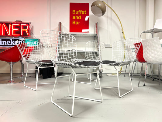Harry Bertoia Style, Set of Four White Dining Chairs