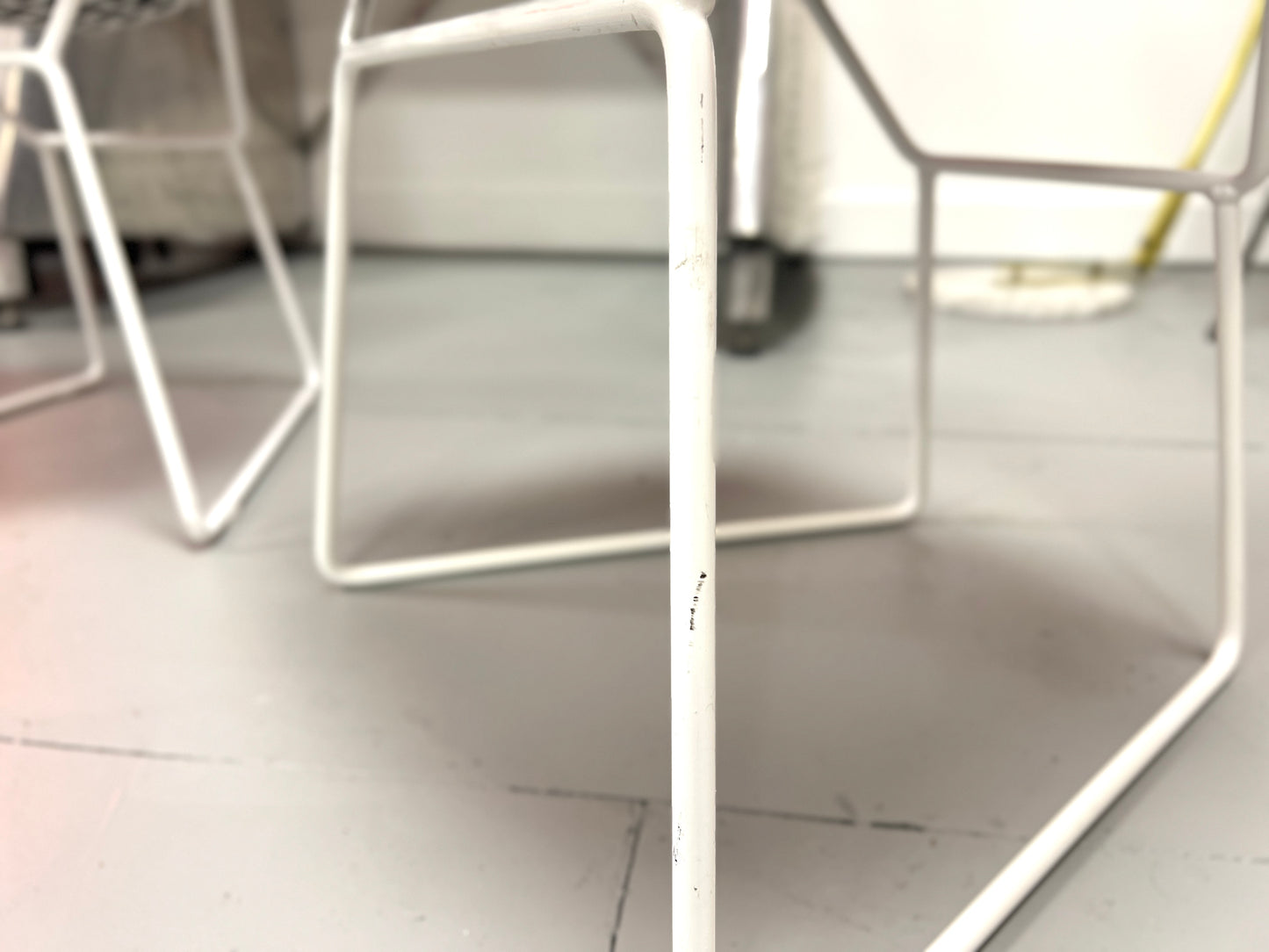 Harry Bertoia Style, Set of Four White Dining Chairs