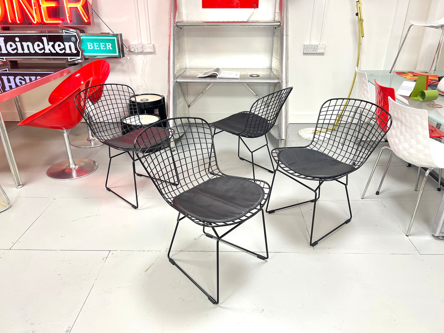 Harry Bertoia Style, Set of Four Black Dining Chairs
