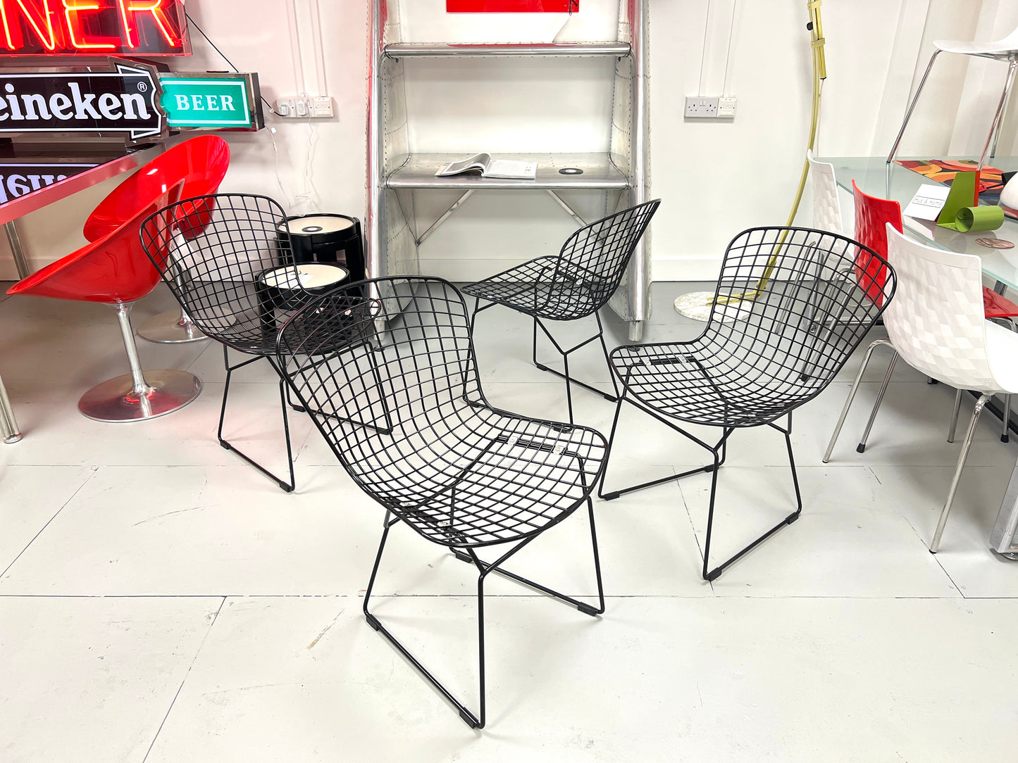 Harry Bertoia Style, Set of Four Black Dining Chairs
