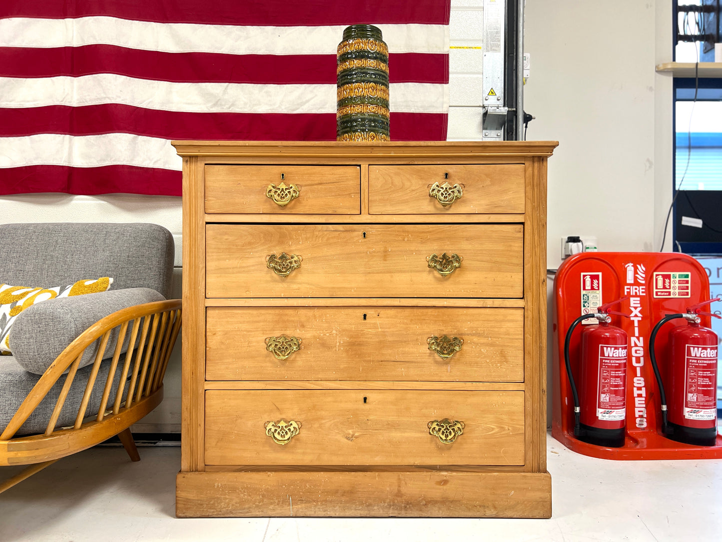Edwardian, Two over Three Pine Chest of Drawers