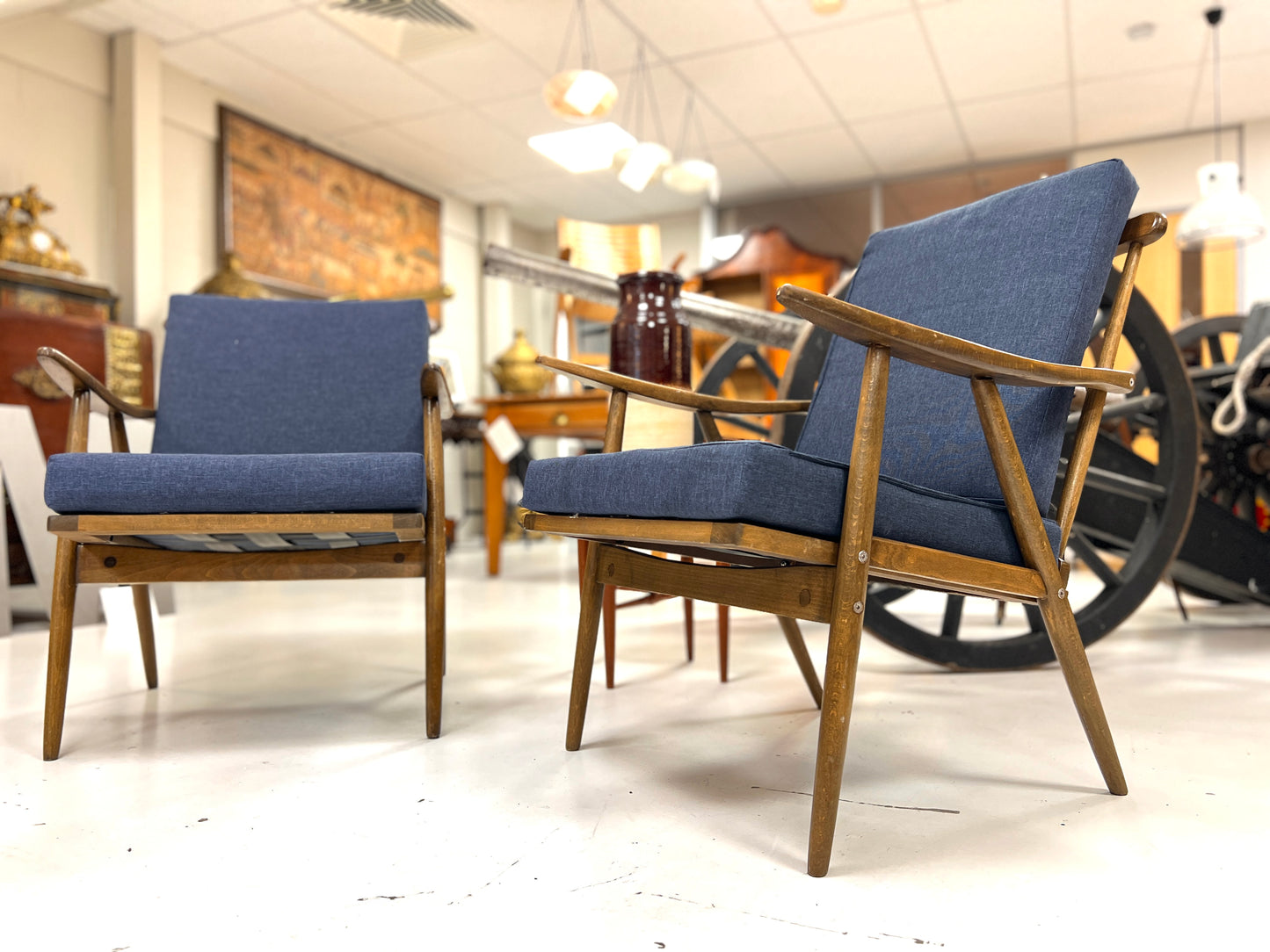 Antonín Šuman for TON Thonet, Pair of Mid-Century Teak Boomerang Armchairs