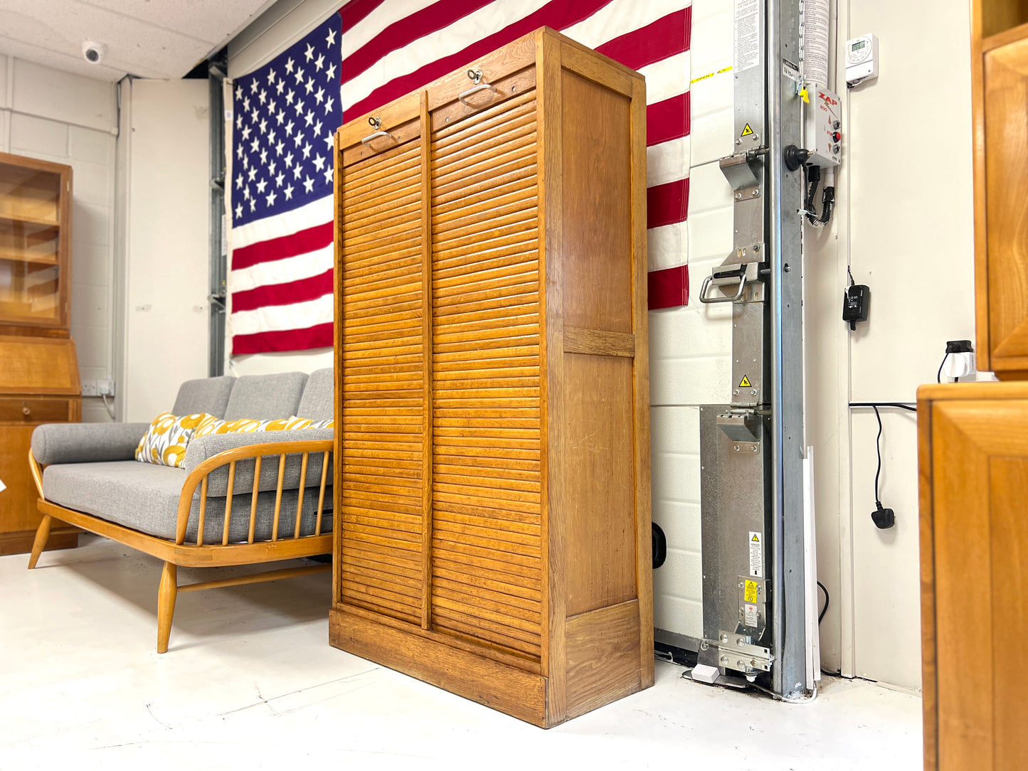 20th Century Oak Double Tambour Front Filing Cabinet