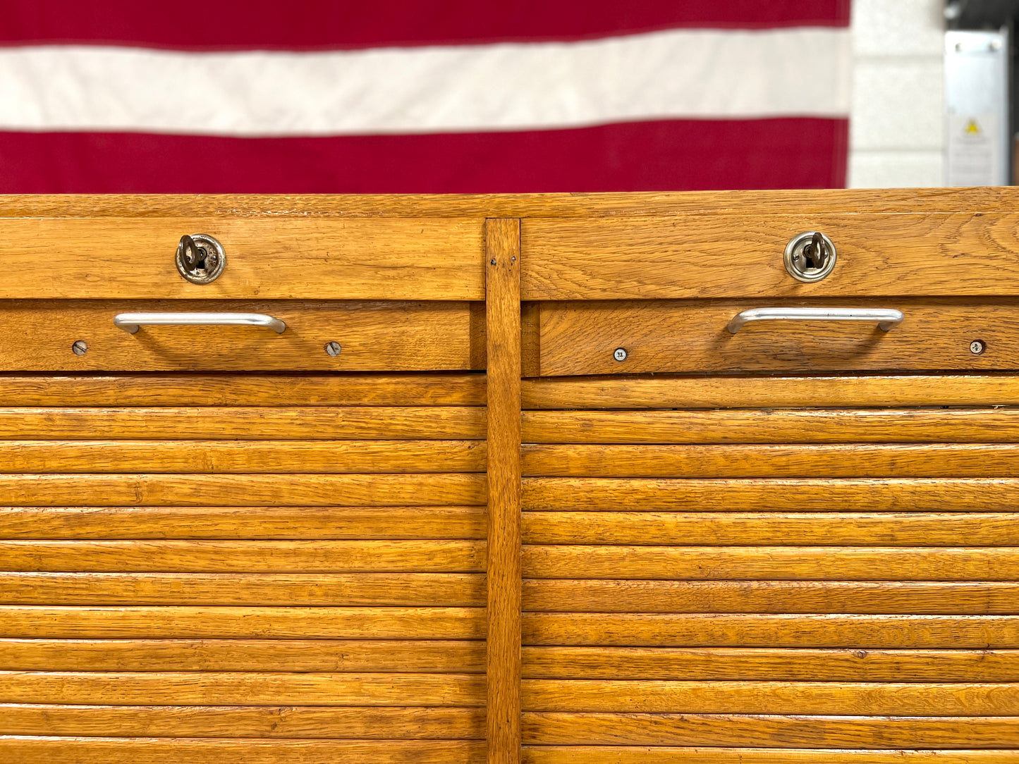 20th Century Oak Double Tambour Front Filing Cabinet