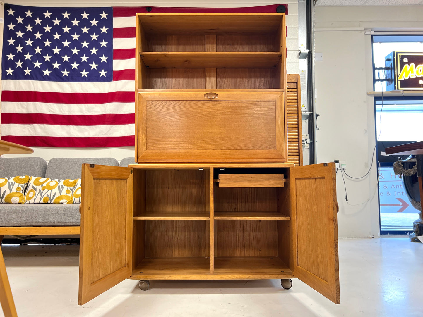 Ercol Windsor, Vintage Compact Bookcase Bureau