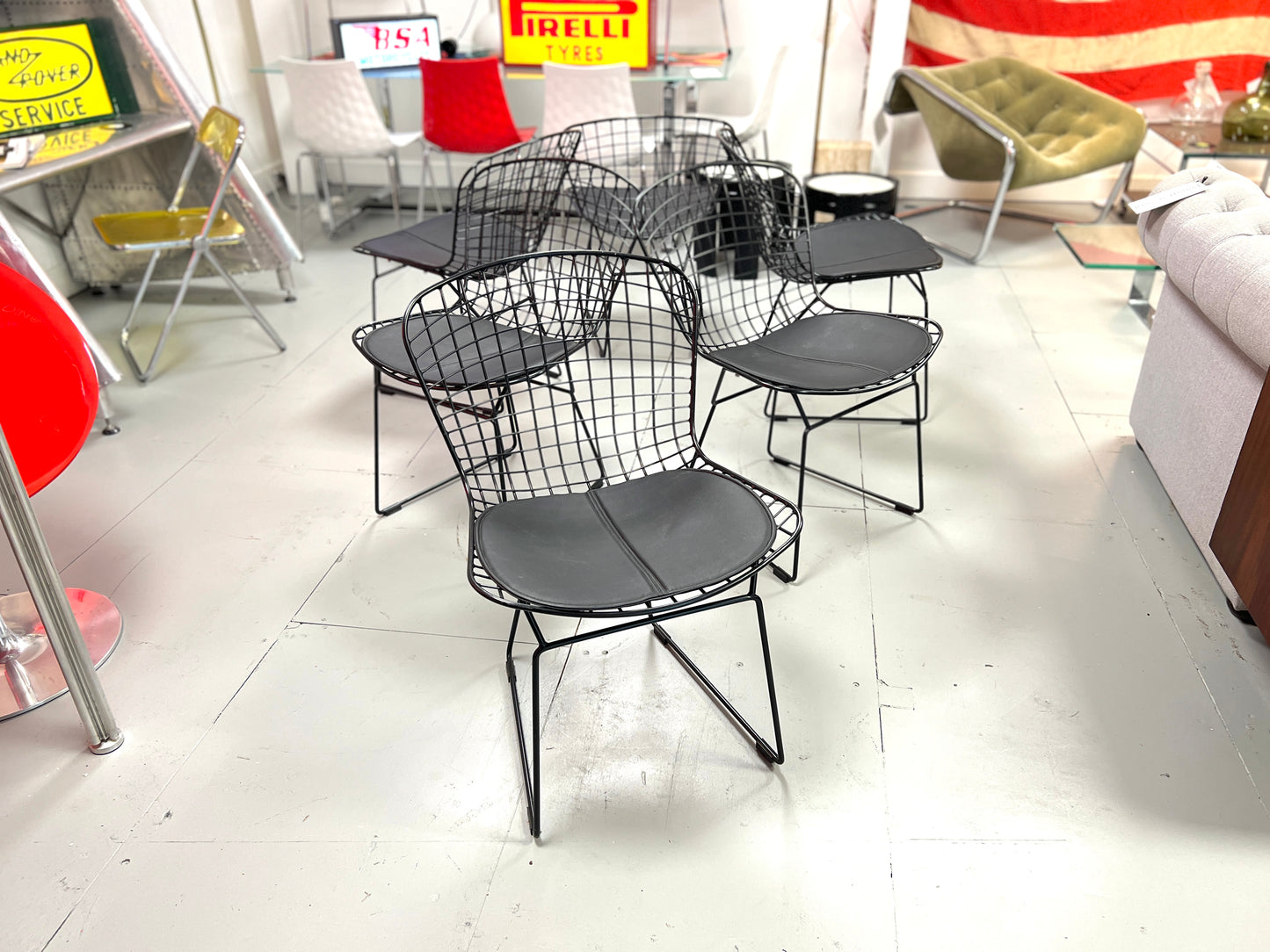 Harry Bertoia Style, Set of 6 Black Dining Chairs