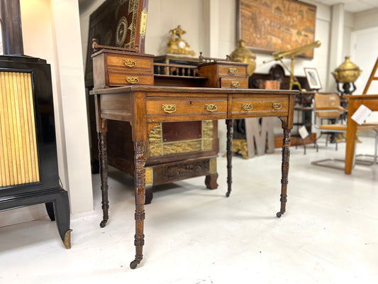 Edwardian Mahogany Writing Desk, Leather Inset Top with Gallery Back
