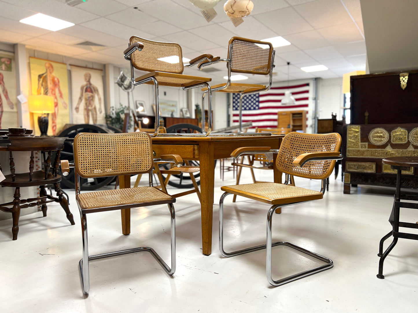 Marcel Breuer Cesca Dining Chairs, Set of Four, Cane and Chrome Frames