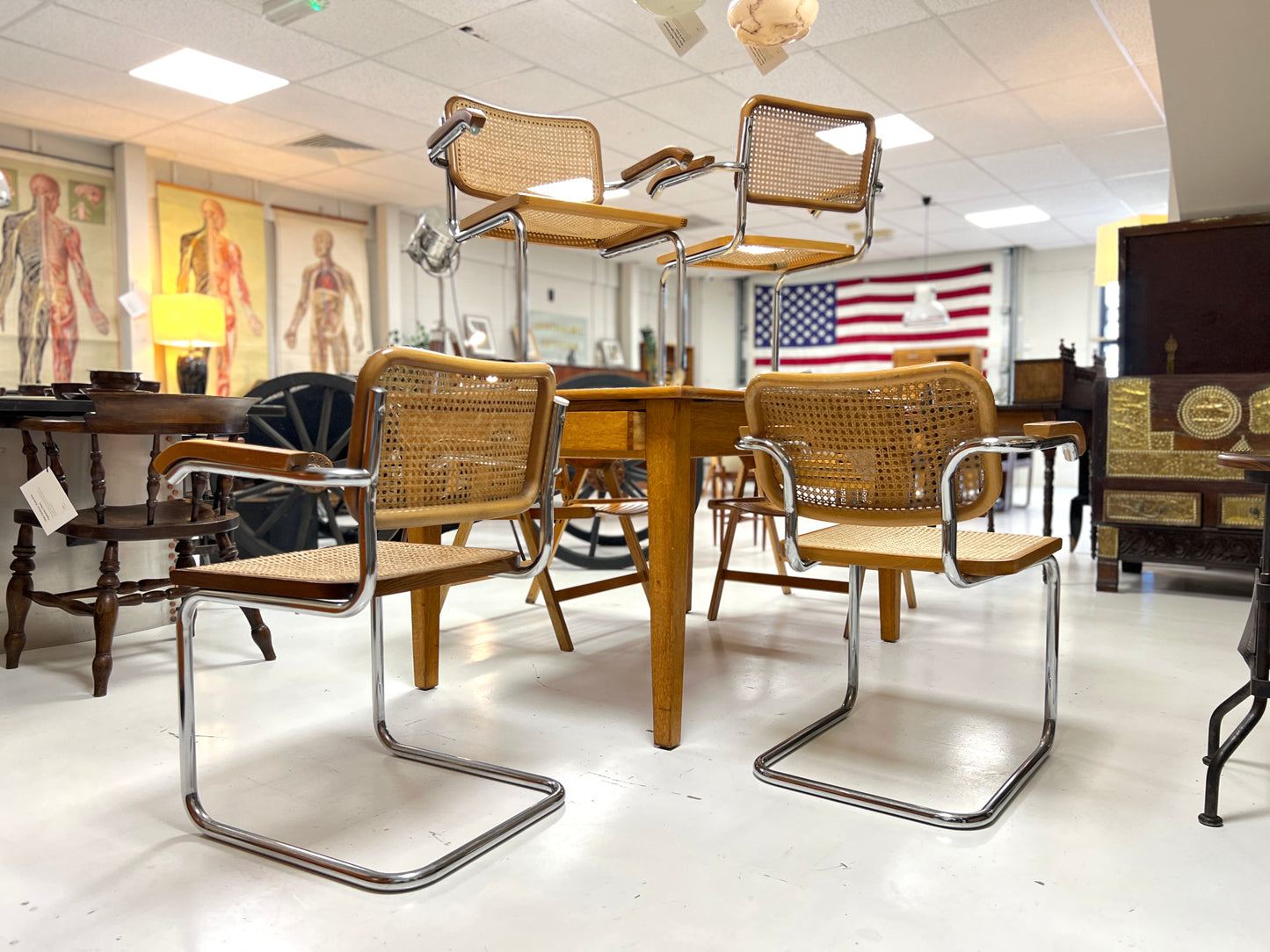 Marcel Breuer Cesca Dining Chairs, Set of Four, Cane and Chrome Frames