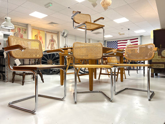 Marcel Breuer Cesca Dining Chairs, Set of Four, Cane and Chrome Frames