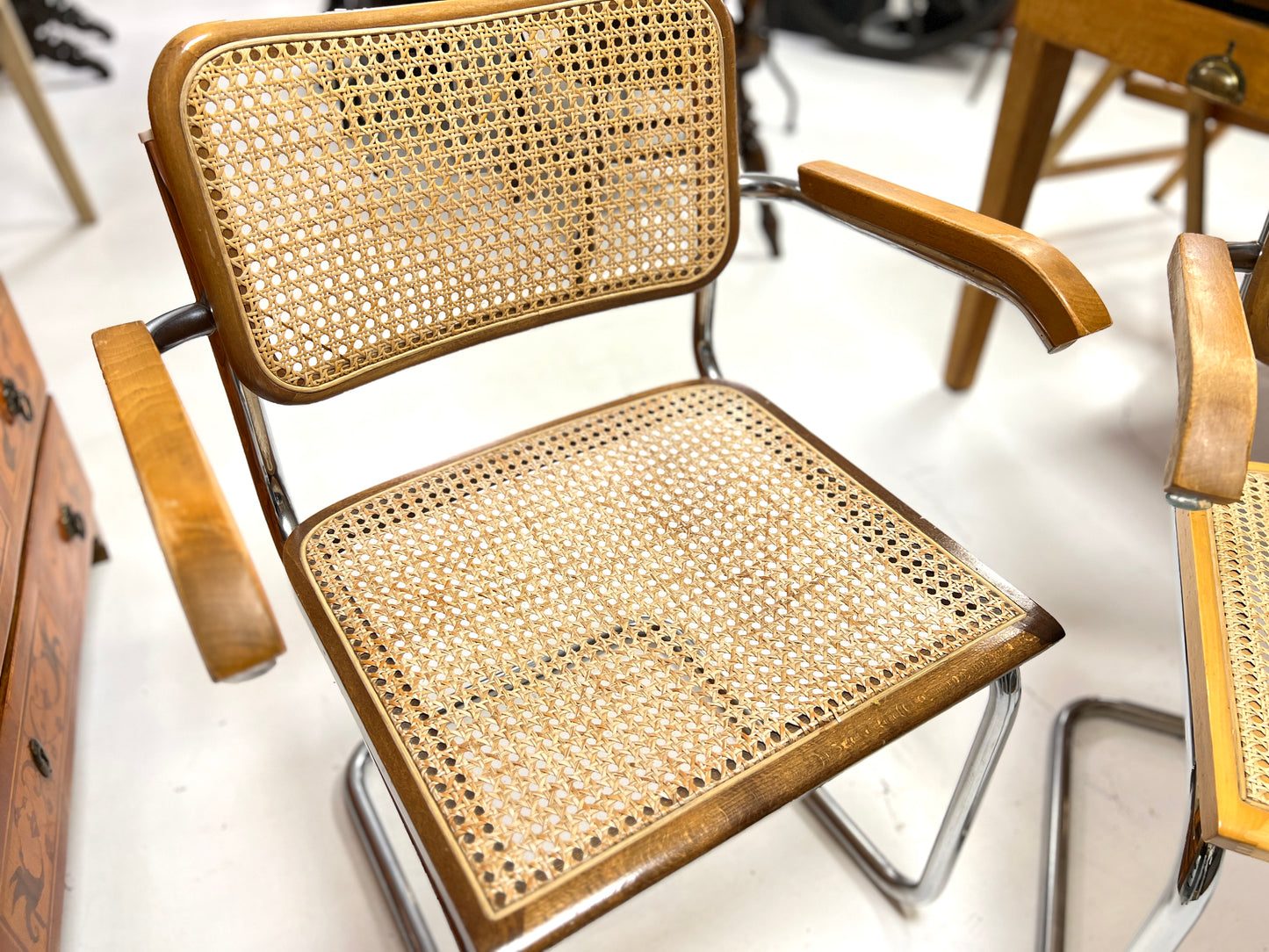 Marcel Breuer Cesca Dining Chairs, Set of Four, Cane and Chrome Frames